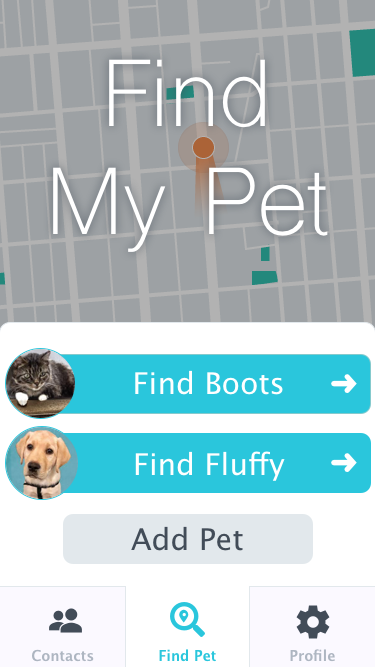 Find My Pet application home screen.