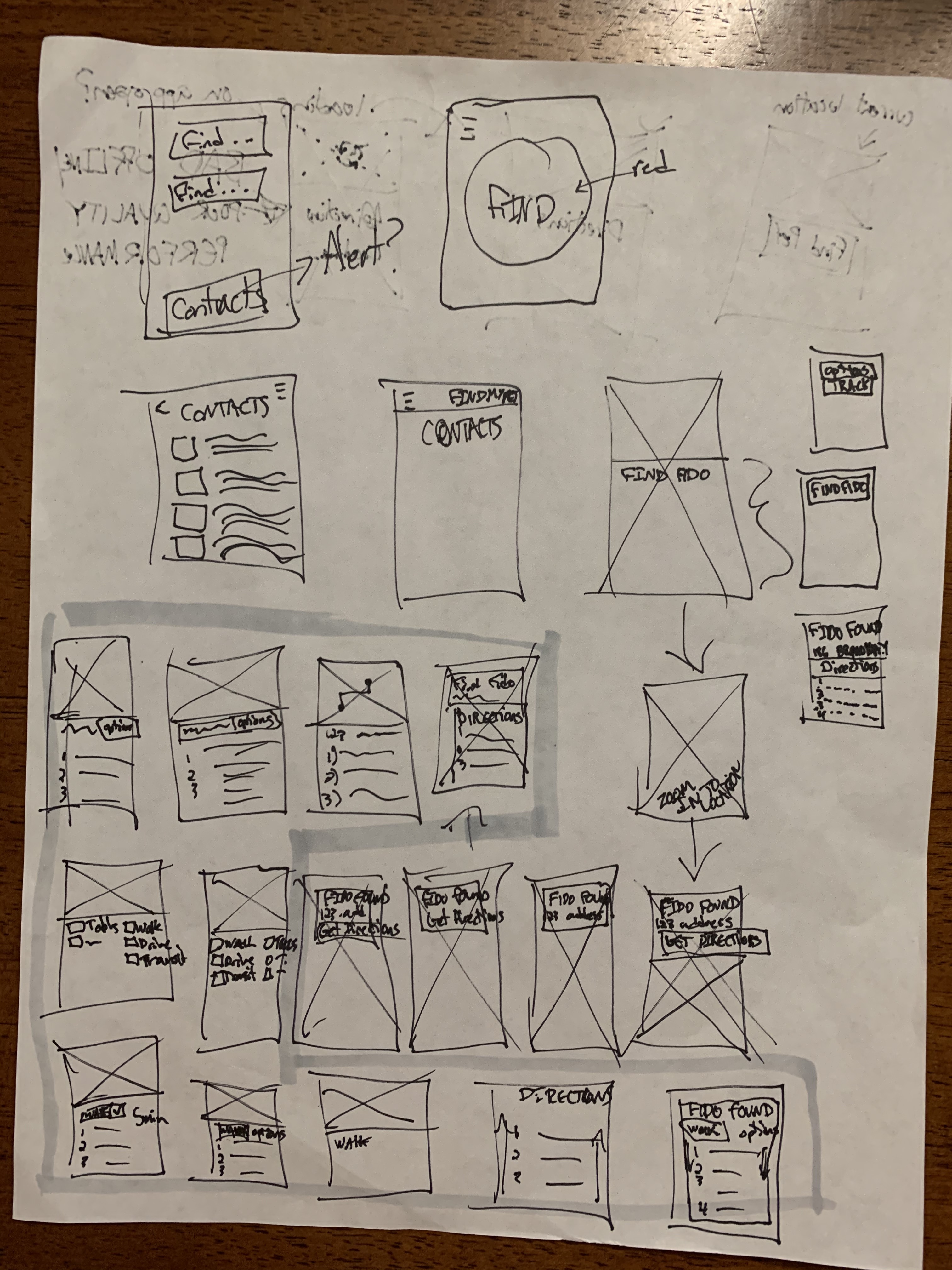 Sketches of Find My Pet application main pages.