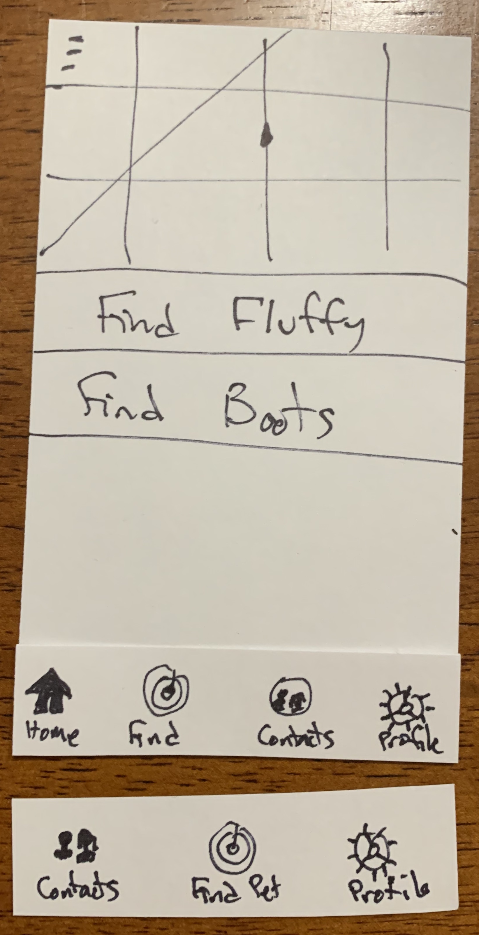 Paper prototypes of Find My Pet application.