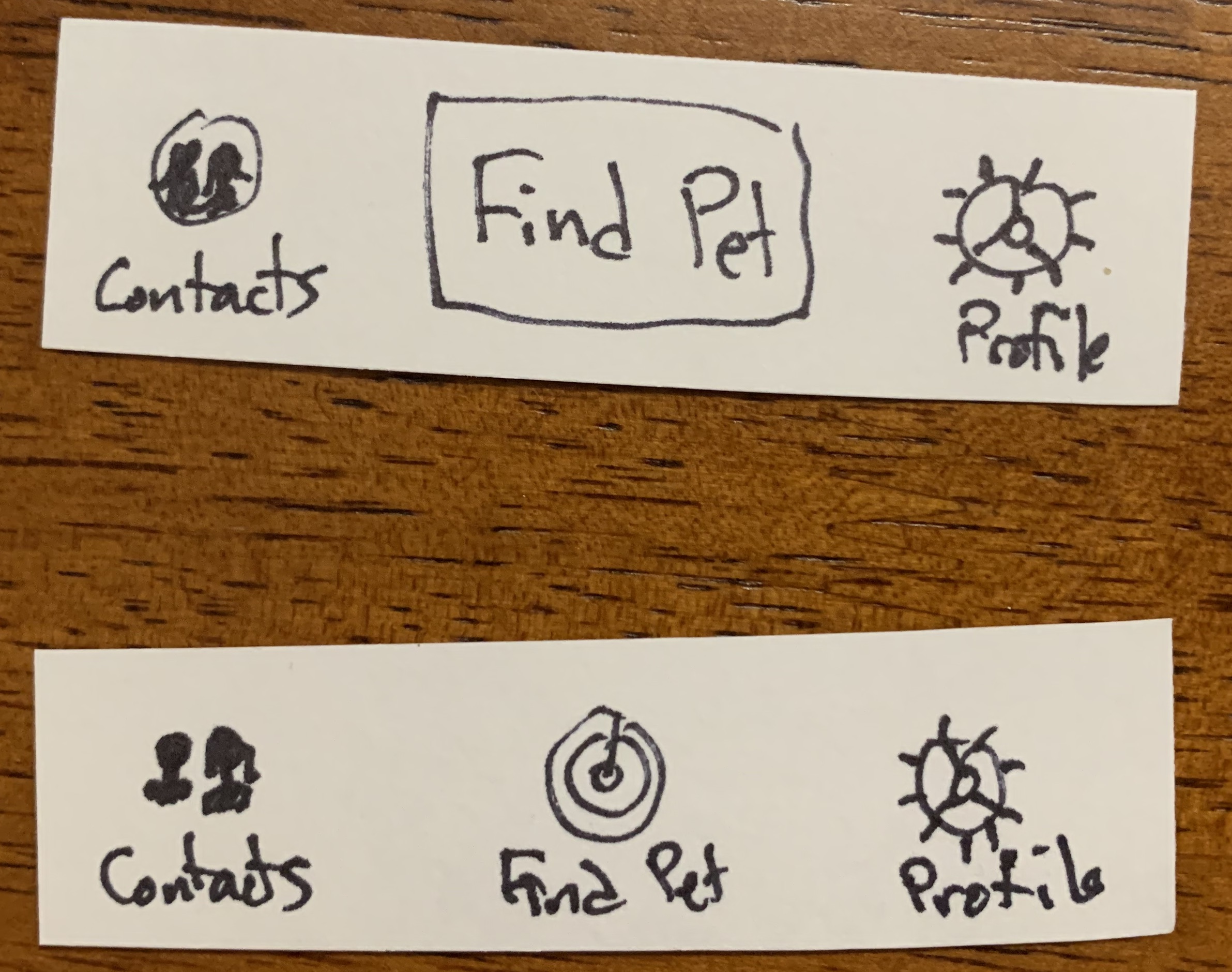 Paper prototypes of Find My Pet application.